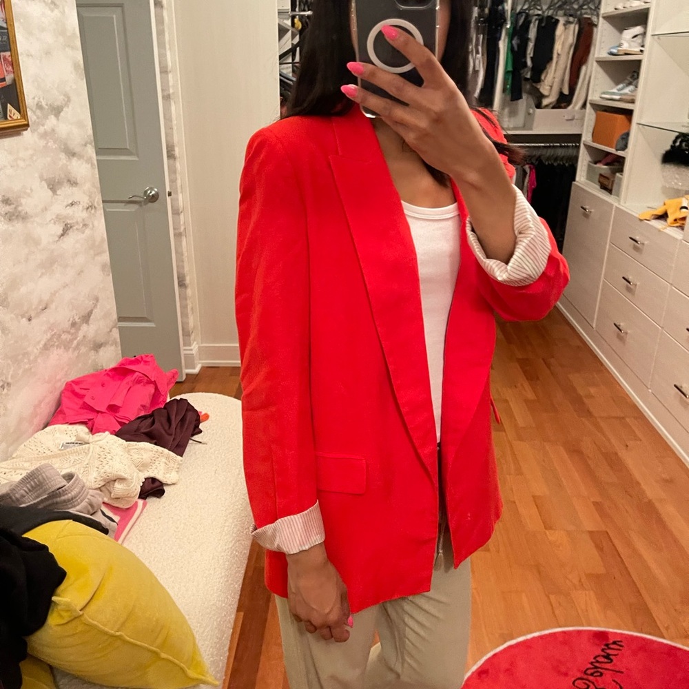 Zara oversized red linen blazer NWOT